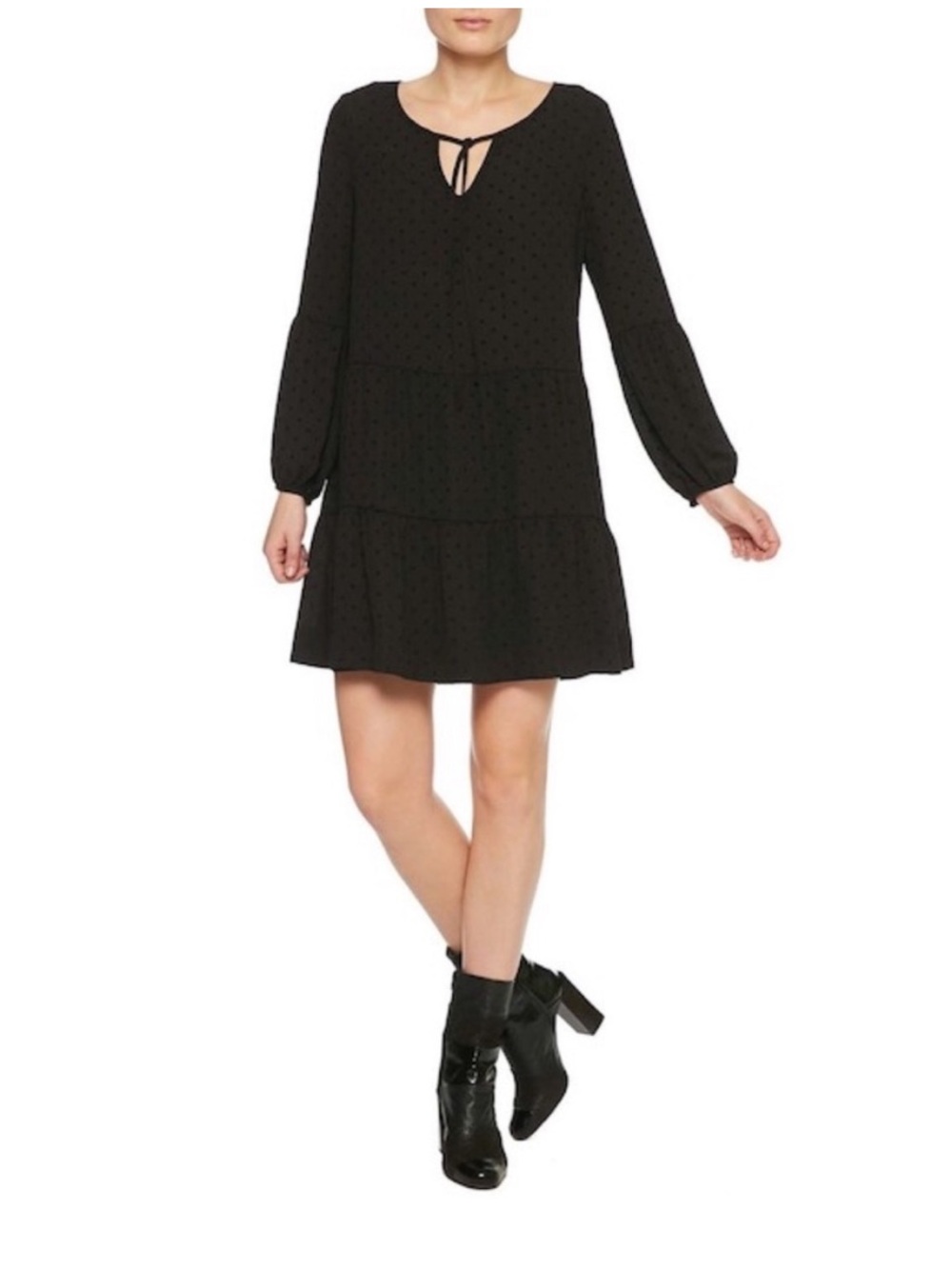 Sanctuary Black Long-Sleeve Tiered Babydoll Dress Size S